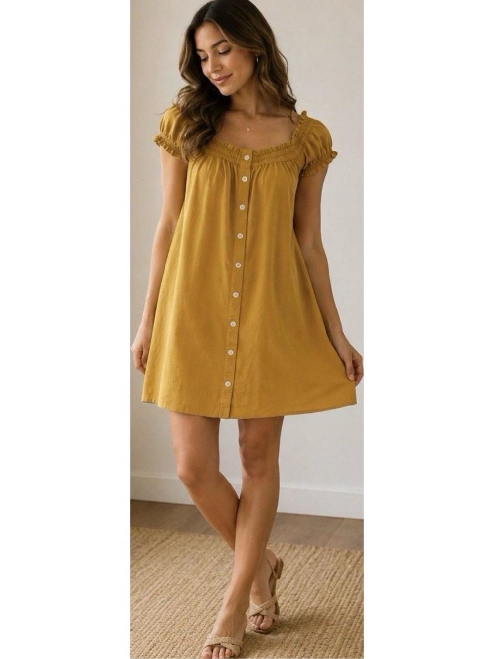 LOFT Beach Women’s Mustard Button-Front Sundress Size S